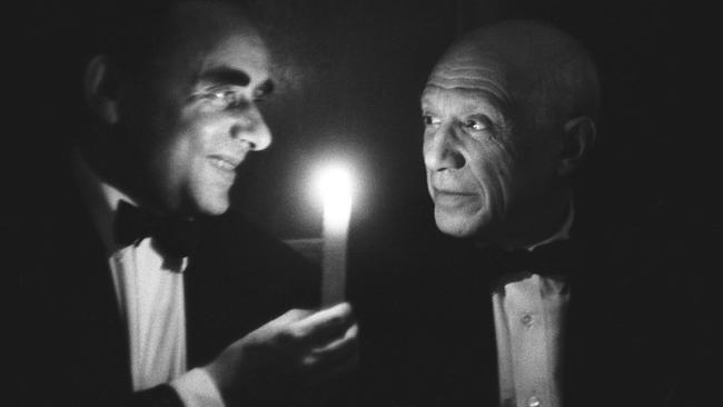 From Revealed: An exhibition of the world's greatest modern artists at work. Pablo Picasso (right) and film director Henri-Georges Clouzot at the Festival de Cannes in 1956