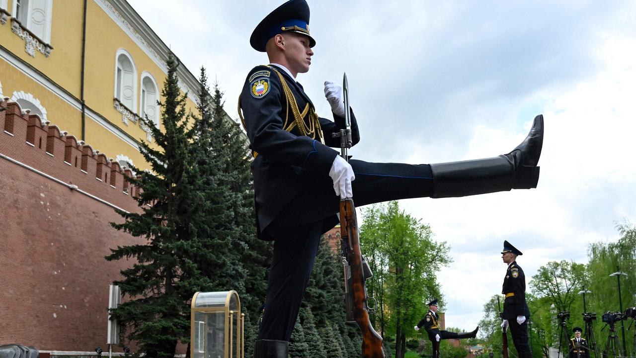 A Russian honour guard outside the Kremlin in downtown Moscow. Picture: Alexander NEMENOV / AFP