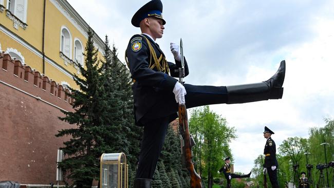 A Russian honour guard outside the Kremlin in downtown Moscow. Picture: Alexander NEMENOV / AFP