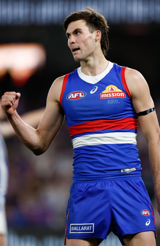 Sam Darcy had a field day in front of goal at Marvel Stadium on Sunday. Picture: Michael Willson/AFL Photos via Getty Images.