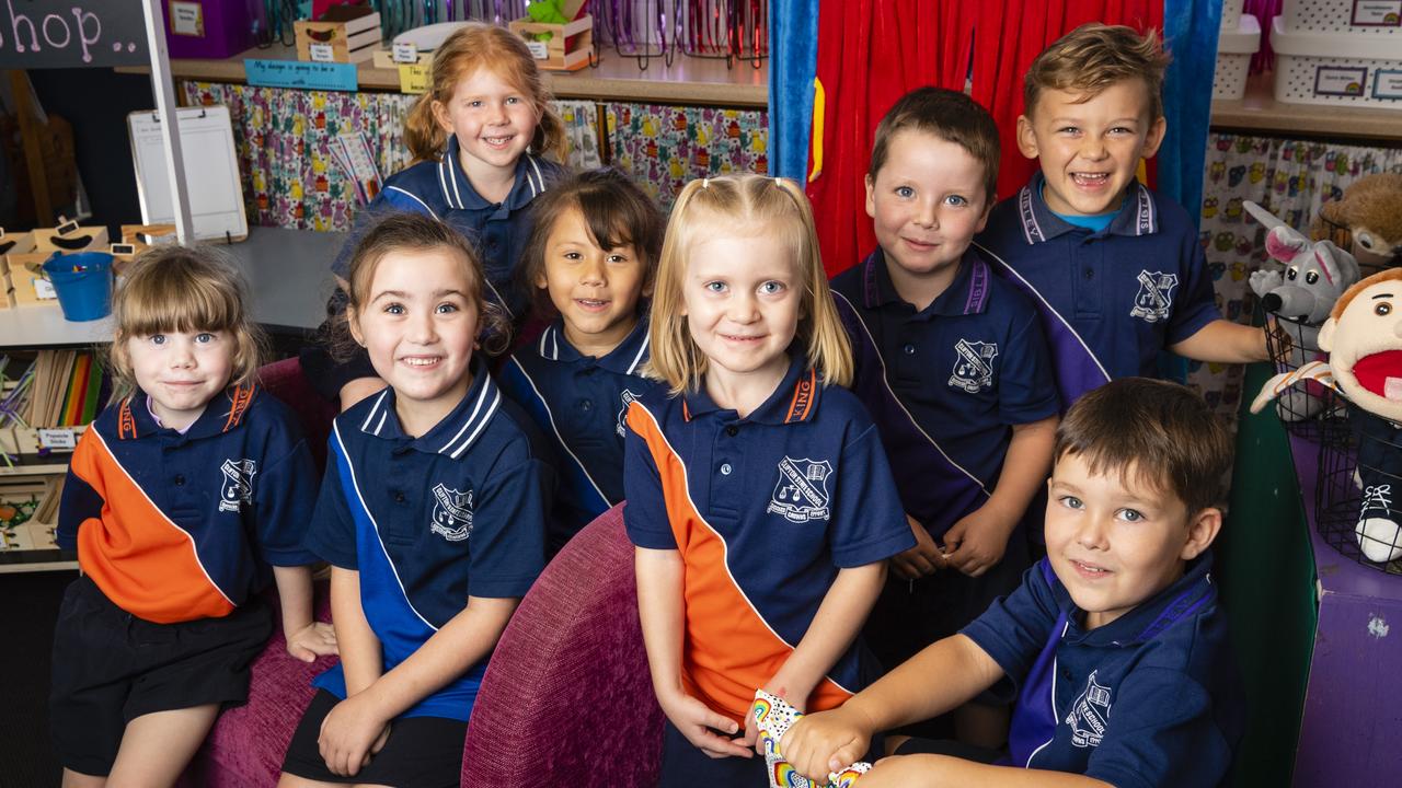 My First Year 2022: Clifton State School Prep students (from left) Ingrid, Piper, Alisia, Isabella, Ella, Dane, Troy and Harrison. Absent is DJ, Tuesday, March 1, 2022. Picture: Kevin Farmer