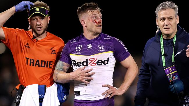 Cameron Munster leaves the field for a HIA test. Picture: Brendon Thorne/Getty Images