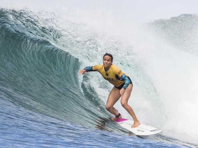 Sally Fitzgibbons was knocked out of the Maui Pro in round two.