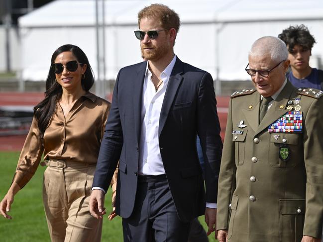 Prince Harry and Meghan Markle met with General Luigi Miglietta and NATO Joint Force Command and families from Italy and Netherlands. Picture: Getty Images