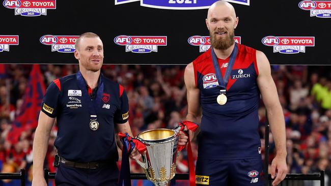 Simon Goodwin was denied the chance to deliver a victory speech. Picture: AFL Photos/Getty Images