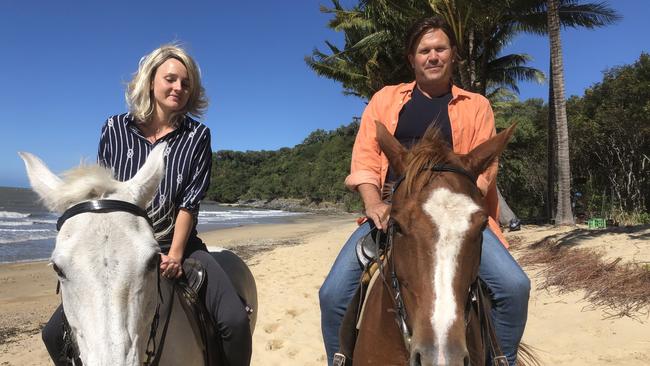 Former Barron River MP Michael Trout has accidentally become the stunt double for chiselled Australian actor Liam McIntyre. Kuranda rider Mikhaila Jacoby is also on the payroll as a horseback body double. PICTURE: SUPPLIED