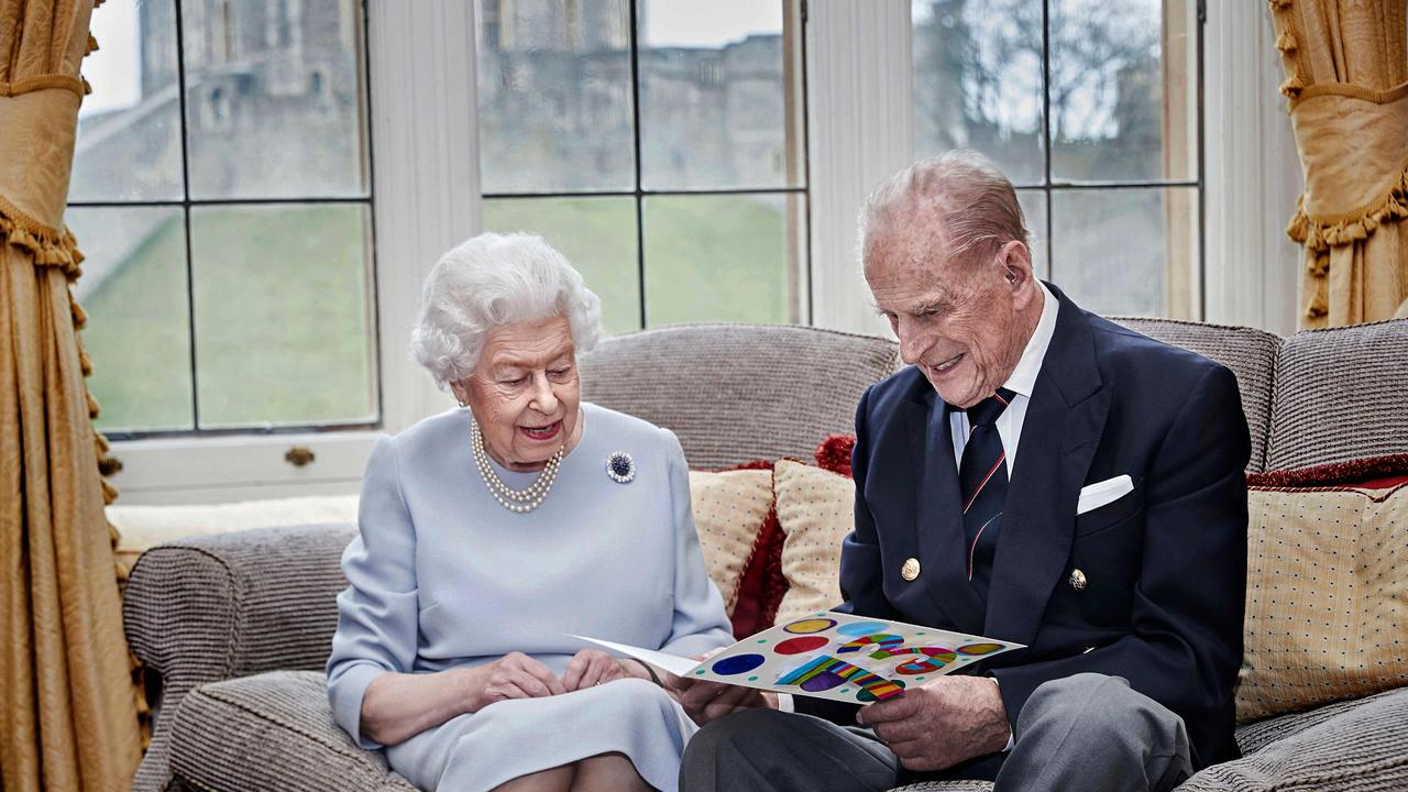 Queen Elizabeth II and Prince Philip, Duke of Edinburgh received a homemade wedding anniversary card from to them by their great grandchildren, Prince George, Princess Charlotte and Prince Louis. Picture: Chris Jackson / Buckingham Palace / AFP