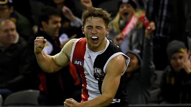 Jack Billings celebrates his matchsealing goal. Picture: AAP