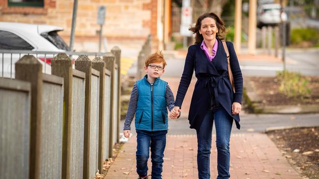 Georgina Downer with son Henry in Stirling, South Australia.