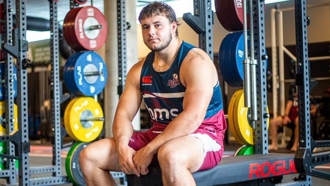 Reds prop Massimo De Lutiis in the Reds gym after bench pressing 202.5kg. Picture taken: Stefan Ahfuni