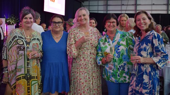 Angela Schwarz, Poppy Lines, Maxine Austin, Louise Johnson and Tamra Brydon at the Westpac High Tea at Beef Australia 2024. Picture: Aden Stokes