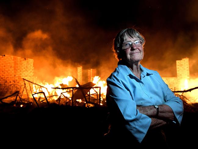 CUDDLEE CREEK FIRE DEVASTATION. Woodside/Brukunga properties devastated with major losses to homes and animals. Alverna Ballard 76yrs has lived on her destroyed Brukunga property 20yrs and has 20 acres with sheep that she is not sure where they are at this stage. Picture: Tricia Watkinson