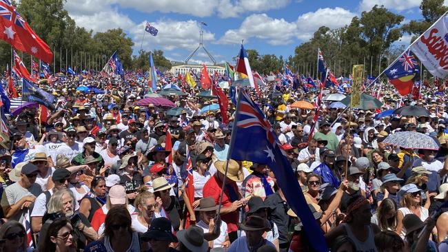 Some of the media hatred for the more than 10,000 people who protested in Canberra on Saturday against vaccine mandates seems like pure snobbery. Picture: Sam Beau Patrick