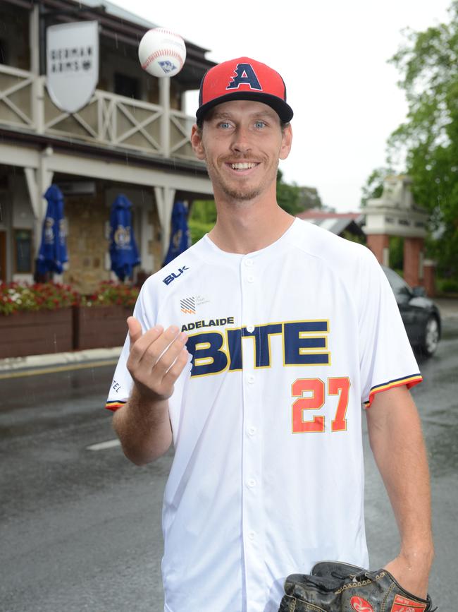 Adelaide Bite’s German pitcher Markus Solbach has recommitted to the SA club for next summer. Picture Brenton Edwards/AAP