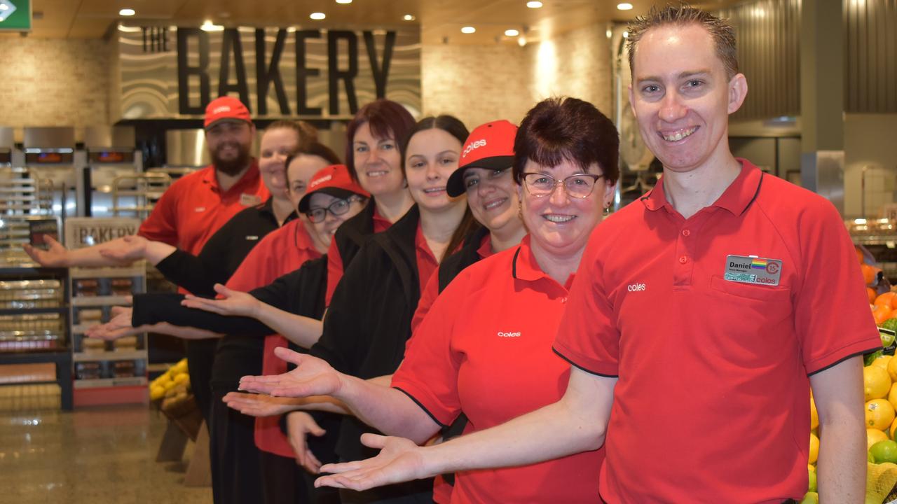 Andergrove Coles store manager Daniel Ryan and employees Deb Taylor, Sue Wellby, April Godfrey, Heather Hayden, Kirstin Eason, Pat Chivers, Candice Samuels, Dustin Marks. Picture: Lillian Watkins