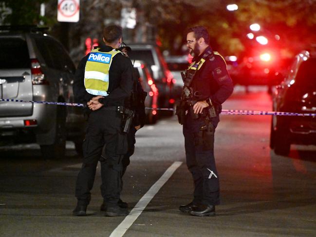Police at the secene after the fatal shooting. Picture: Tony Gough