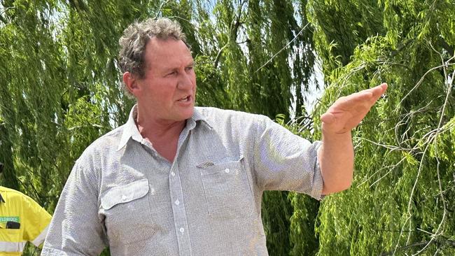 Daniel Martin, of Wall Flat, with Member for Hammond Adrian Pederick during, an inspection of his farm. Picture: Dylan Hogarth