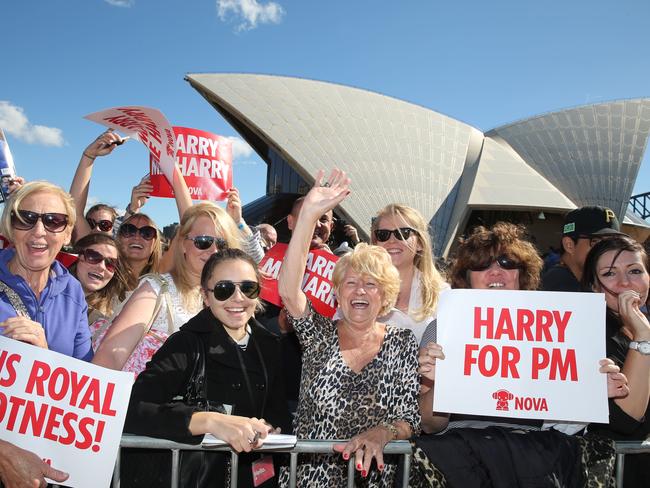 Royal watchers started gathering at Sydney Opera House early this morning. Picture: Craig Greenhill