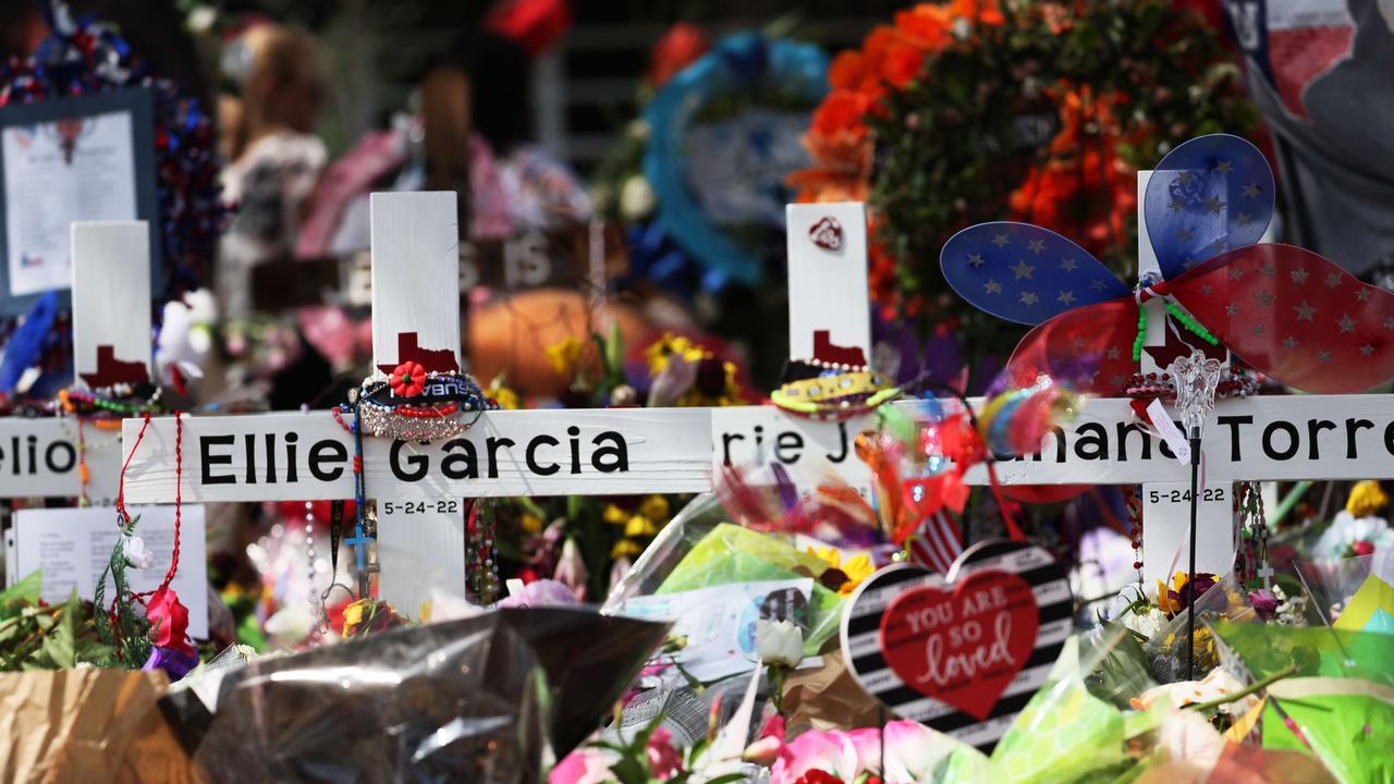 A memorial for the 19 children and two teachers killed in the shooting at Robb Elementary on May 2. Picture: Michael M. Santiago/Getty Images/AFP