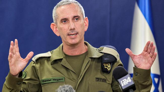 Israeli army spokesman Daniel Hagari speaks to reporters. Picture: AFP.