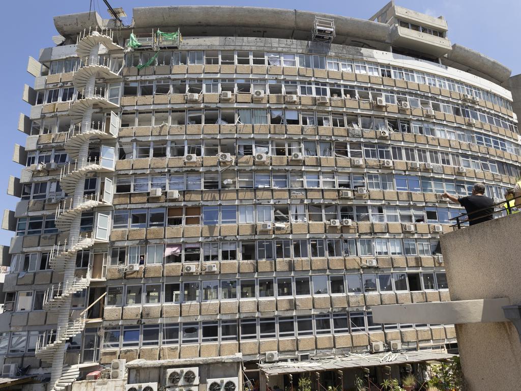 A building in Tel Aviv that was damaged from a drone explosion. Picture: Amir Levy/Getty Images