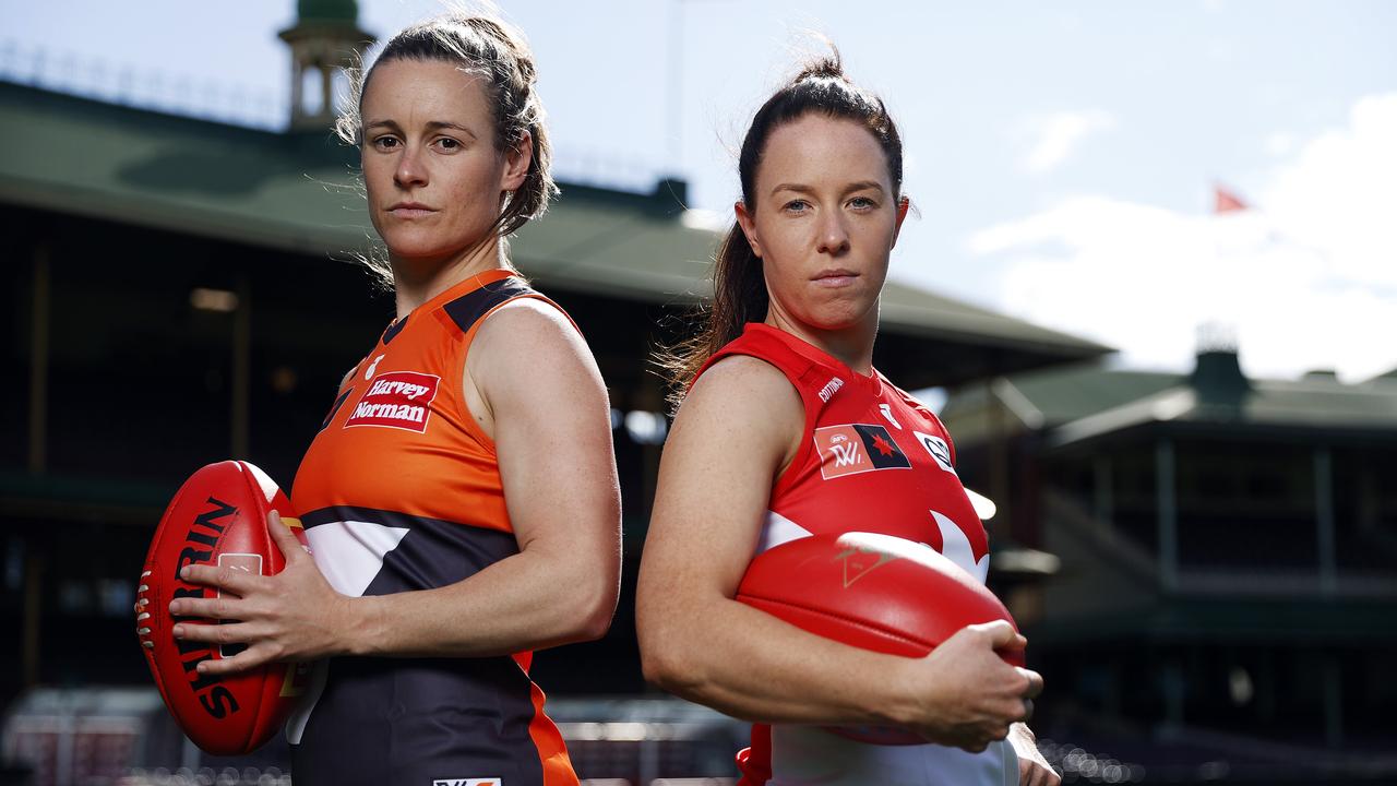 Alicia Eva from GWS and Brooke Lochland from the Sydney Swans. Picture: Tim Hunter.