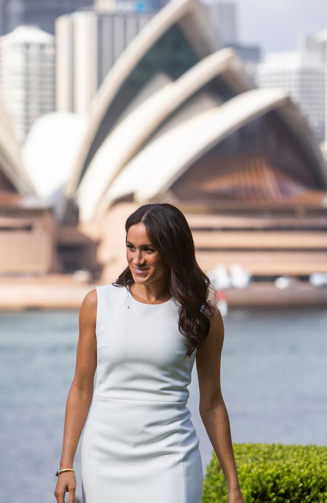 Meghan has taken secret breaks on her hectic royal tour, on which the three months’ pregnant Duchess of Sussex has looked relaxed and happy. Picture: Steve Christo