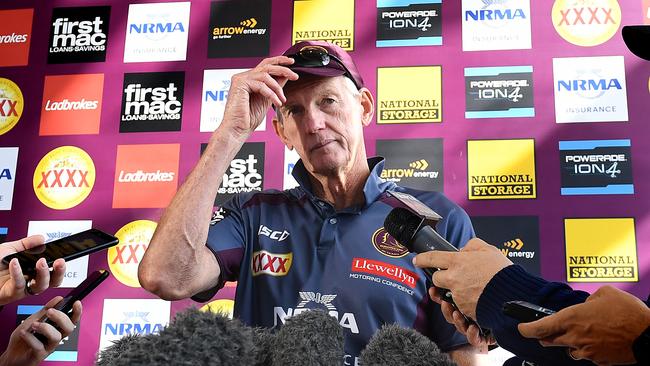 Brisbane Broncos coach Wayne Bennett is seen during a press conference following a team training session at Red Hill in Brisbane, Wednesday, May 23, 2018. (AAP Image/Dave Hunt) NO ARCHIVING