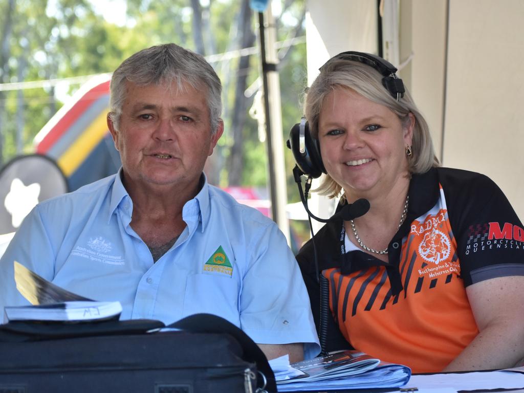 Steward Chris Walker and race secretary Debbie Dark at the KTM Australian Junior Motocross Championships at Rockhamptonâ€™s Six Mile Raceway, September 28 to October 1, 2022.