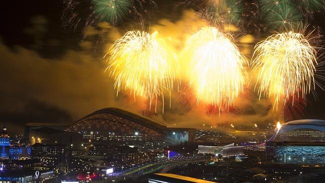 Fireworks explode over Olympic Park at the end of the opening ceremony