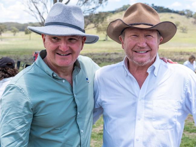 11/01/2024: Climate Change and Energy Minister, Chris Bowen with Tattarang Chairman Dr Andrew Forrest at Uungula Wind Farm in central west NSW. Picture: Supplied / Squadron Energy