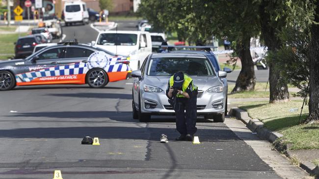 Police on the scene at Prichard St at Mt Pritchard. Picture: Richard Dobson