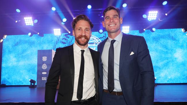 Zac Tuohy and Tom Hawkins at Geelong’s best and fairest. Picture: Mark Wilson