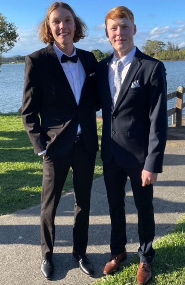 Twins Henry and Jack Peachman. Year 12 Macksville High School formal on the banks of the Nambucca River, November 10, 2022. Picture: Chris Knight