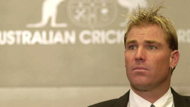 Shane Warne faces the music during a press conference after receiving a 12 month ban for using prohibited substance.