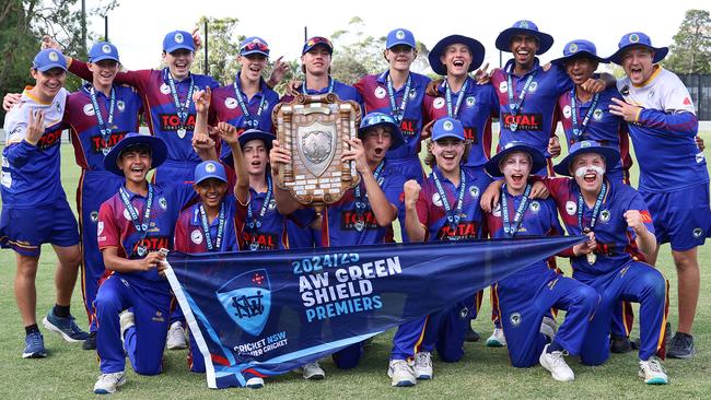 Northern District celebrate their U16s AW Green Shield grand final victory over Parramatta at Mark Taylor Oval, Waitara. Picture Warren Gannon Photography