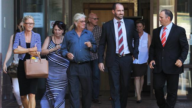 Friends and family of Travis Davis leave the Cairns Courthouse after William Darcy Reid is found guilty of Davis' murder in 2016. PICTURE: BRENDAN RADKE