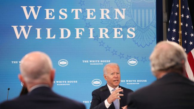 U.S. President Joe Biden briefing Western US governors over the heatwave. He has called out global warming deniers as temperatures soared to 116F. Picture: Win McNamee/Getty Images
