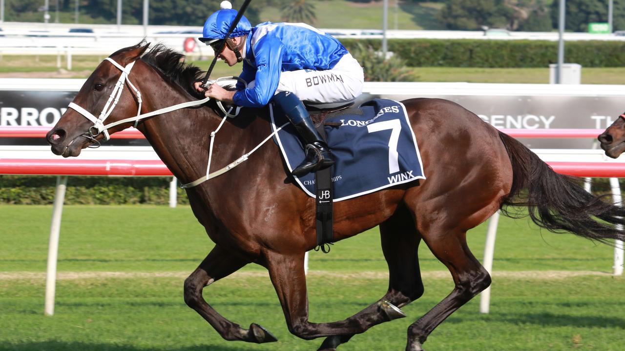 Winx winning the Queen Elizabeth Stakes at her final start. Photo: Grant Guy