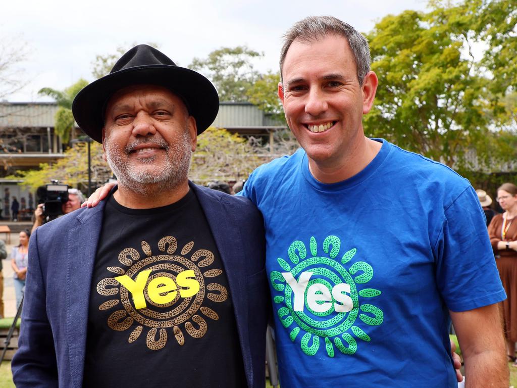 Indigenous leader Noel Pearson and Federal Treasurer Jim Chalmers in Brisbane. Picture: NCA NewsWire/Tertius Pickard