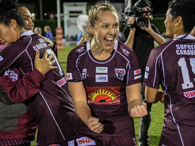 Karina Brown celebrates with the Burleigh Bears. Picture: Vanessa Hafner/Burleigh Bears.