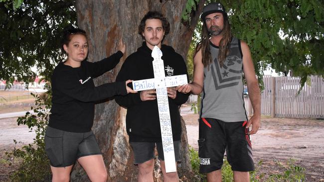 Bailey's siblings Troydon, Jerricho and Kalib Pini organised a memorial for the crash site. Picture: Kirra Grimes