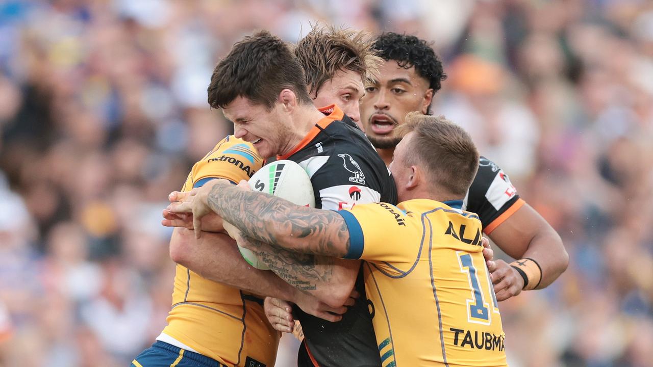 The Tigers fought hard against the Eels. (Photo by Mark Metcalfe/Getty Images)