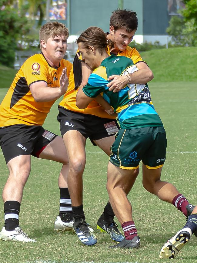 Tyson Schefe hitting the ball up for SEQ. Picture Chris Lodge