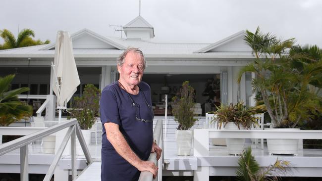 Retired businessman David Hutchen at his Hinchinbrook Harbour waterfront home. Port Hinchinbrook was badly damaged when Tropical Cyclone Yasi hit the seaside town in 2011. Mr Hutchen lost his wooden motor yacht in the cyclone. Picture: Brendan Radke