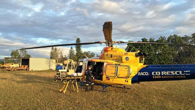 RACQ CQ Rescue landed on a property in the Eungella hinterland late yesterday afternoon to transfer a toddler injured in a quad bike accident. Picture: RACQ CQ Rescue