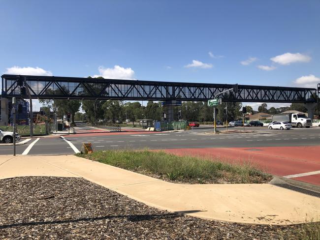 This pedestrian bridge on Old Windsor Rd is the newest addition at the Sydney Metro station project at Kellyville.