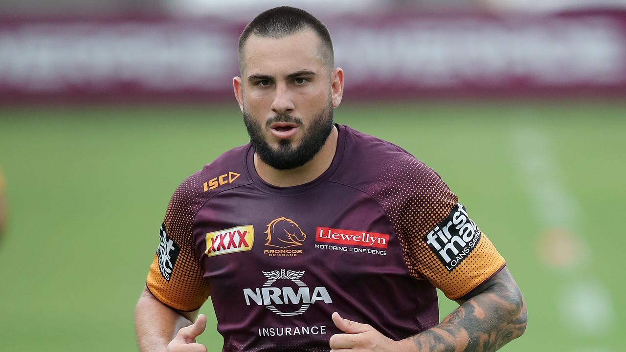 Jack Bird runs during a Brisbane Broncos training session at Red Hill.