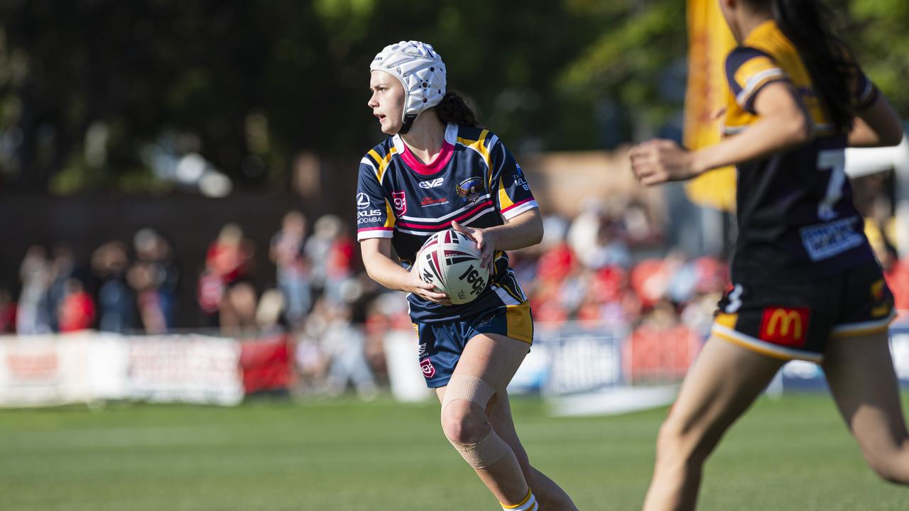 Maddie Mediero of Highfields against Gatton in TRL Women grand final rugby league at Toowoomba Sports Ground, Saturday, September 14, 2024. Picture: Kevin Farmer