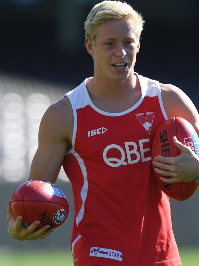 Isaac Heeney is looking unlikely for the Swans’ clash with Geelong. Picture: AAP Image/David Moir